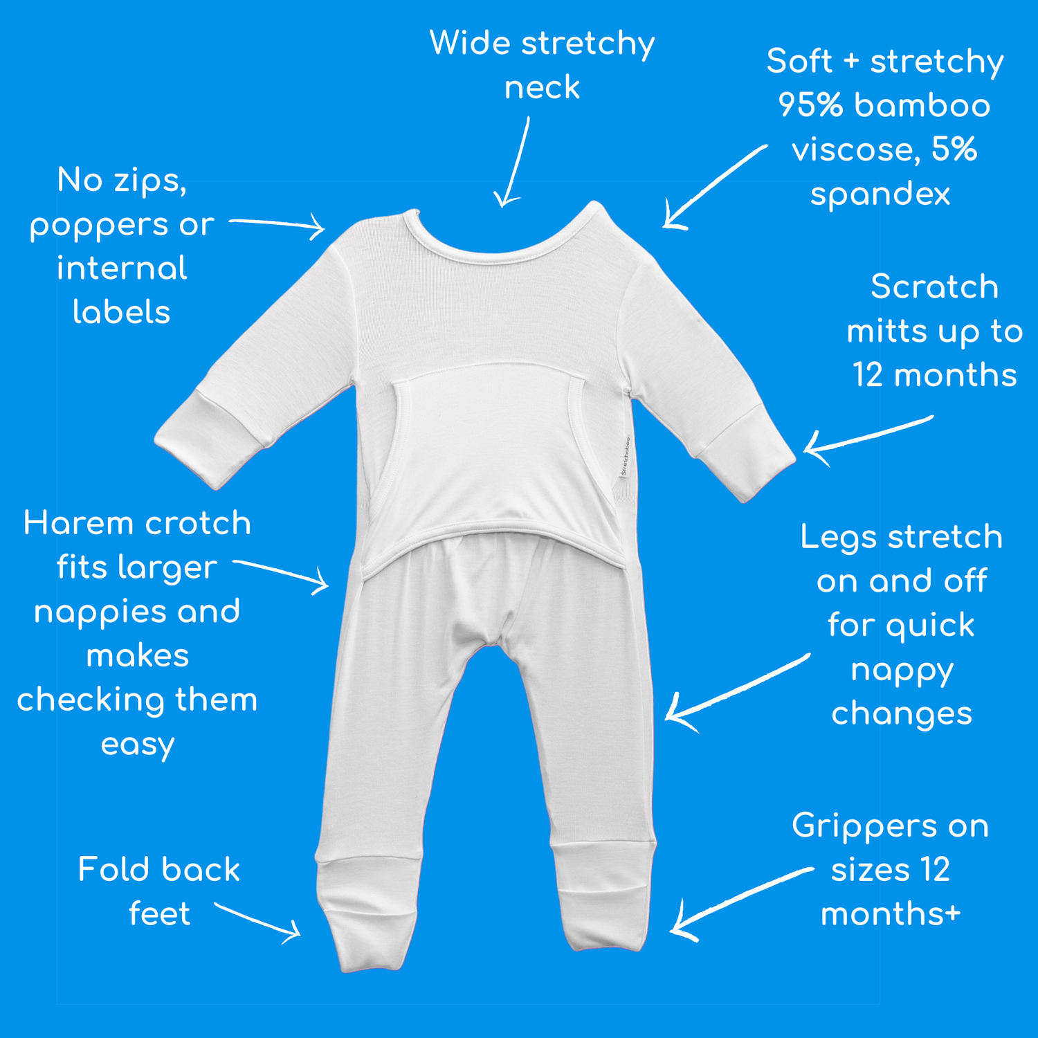 Stretchaboo Lightning White Bamboo Baby Grow - Stretchaboo