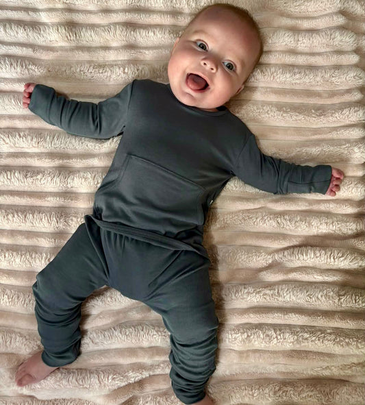 Stretchaboo Slate Grey Bamboo Baby Grow