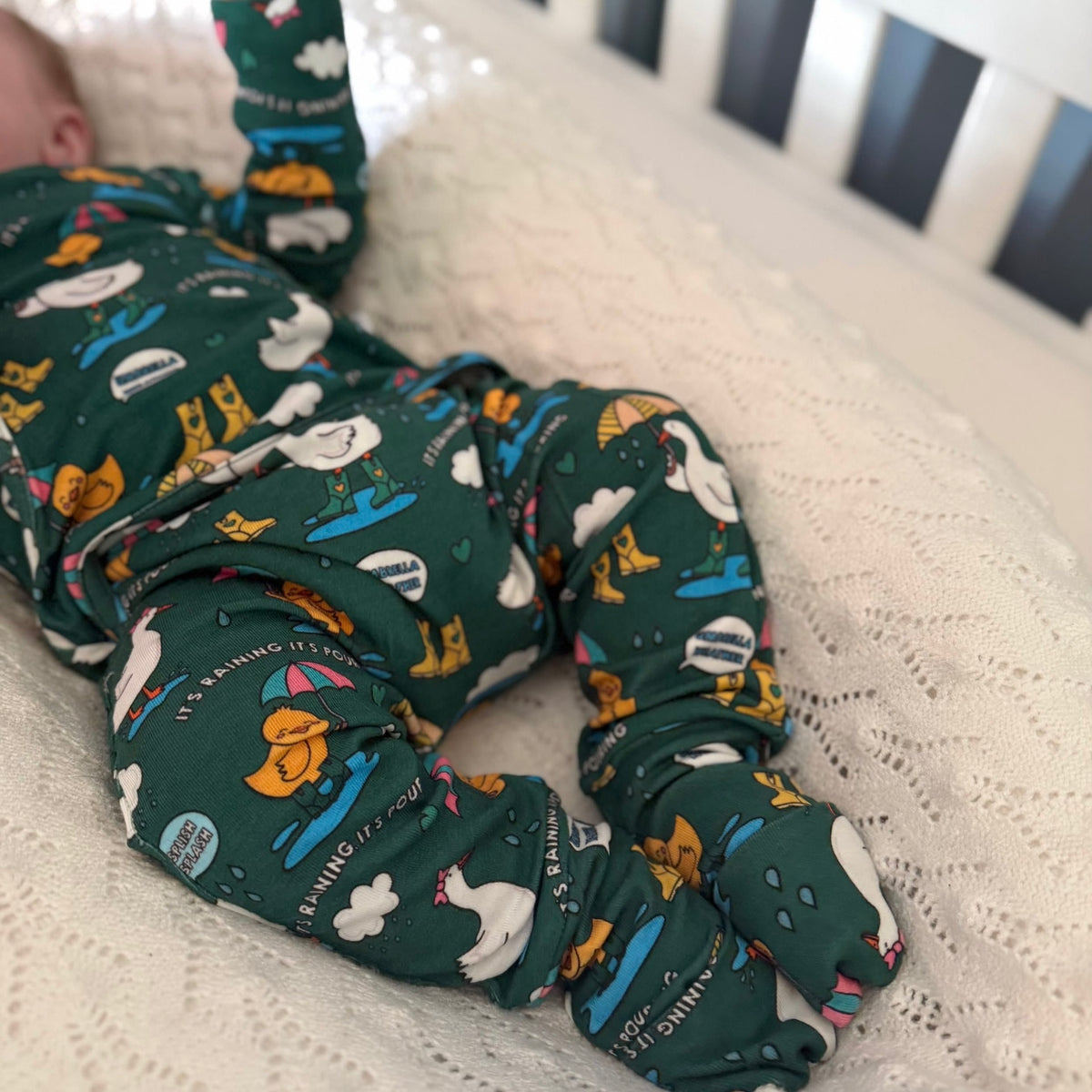 Stretchaboo x Sam Jayne Rainy Day for Ducks Bamboo Baby Grow