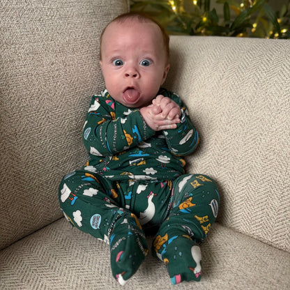 Stretchaboo x Sam Jayne Rainy Day for Ducks Bamboo Baby Grow