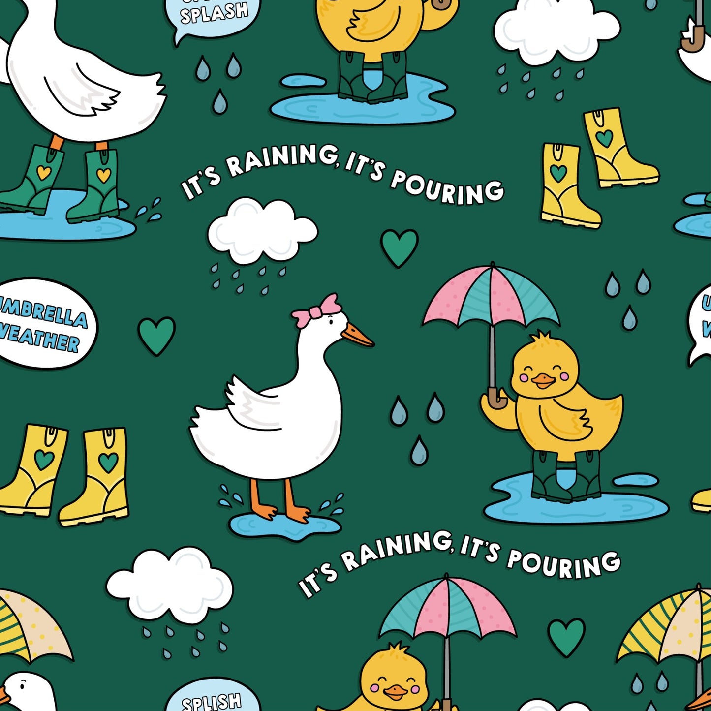 Stretchaboo x Sam Jayne Rainy Day for Ducks Bamboo Baby Grow