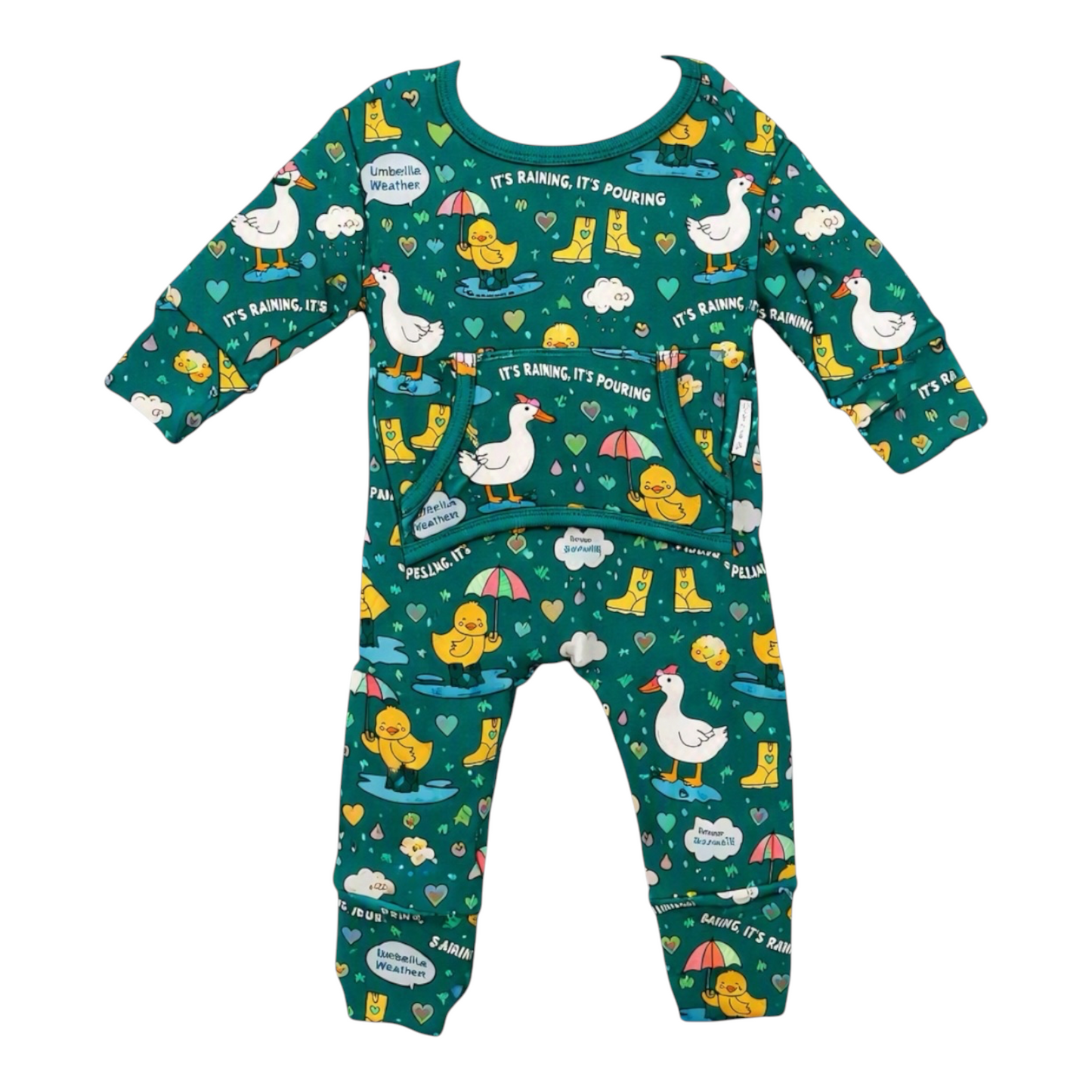 Stretchaboo x Sam Jayne Rainy Day for Ducks Bamboo Baby Grow