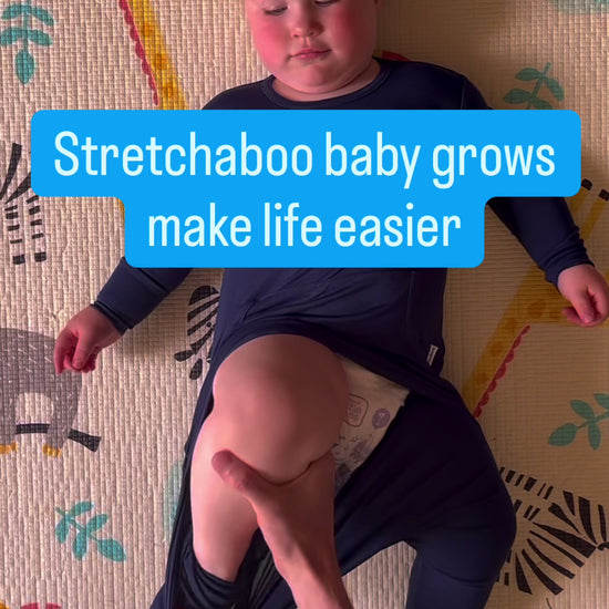 How Stretchaboo makes life easier including no zips or poppers, soft comfortable fabric and stretchy legs.