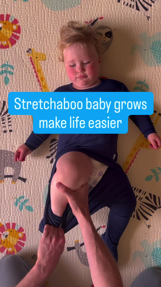 How Stretchaboo makes life easier including no zips or poppers, soft comfortable fabric and stretchy legs.