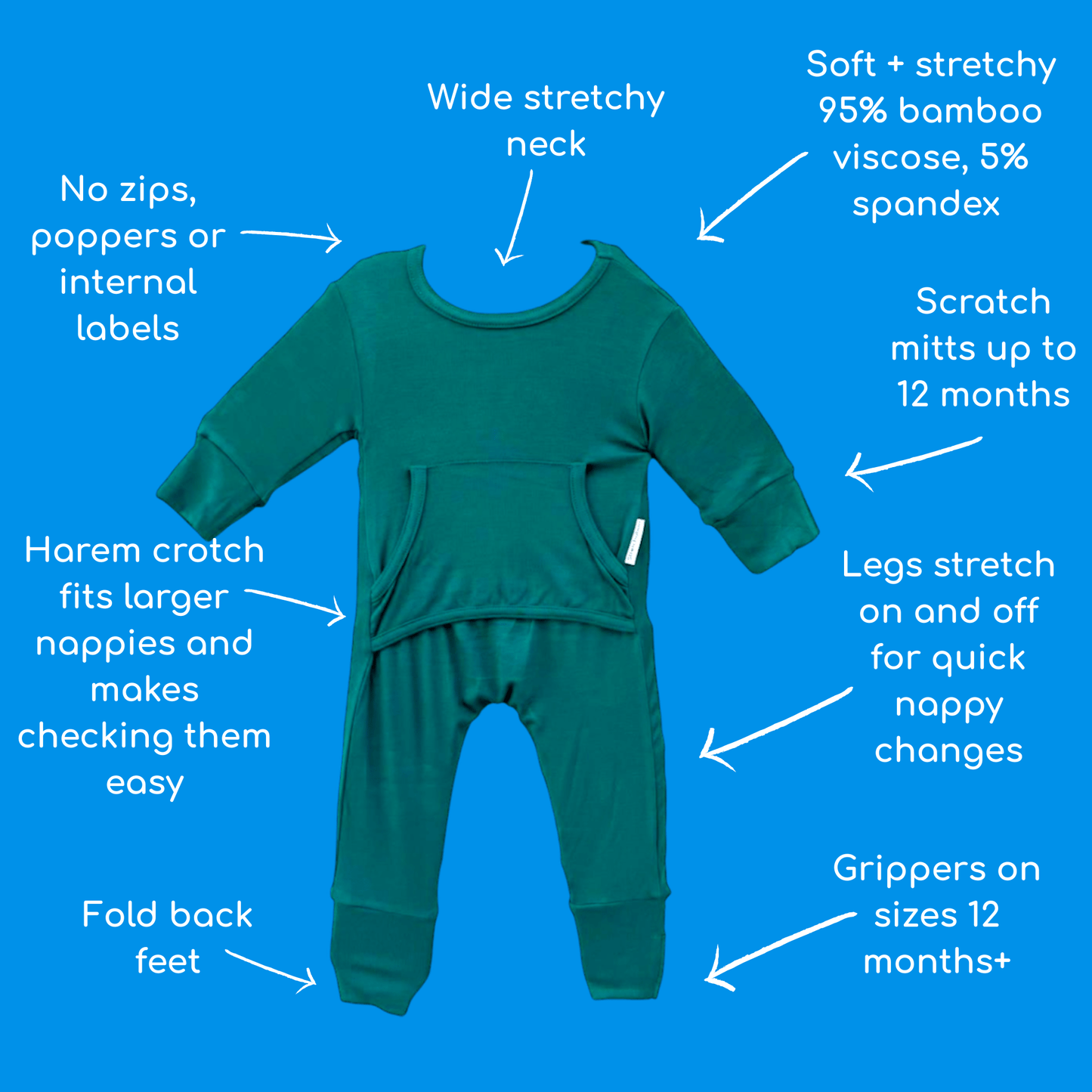 Stretchaboo Baize Green Bamboo Baby Grow - Stretchaboo