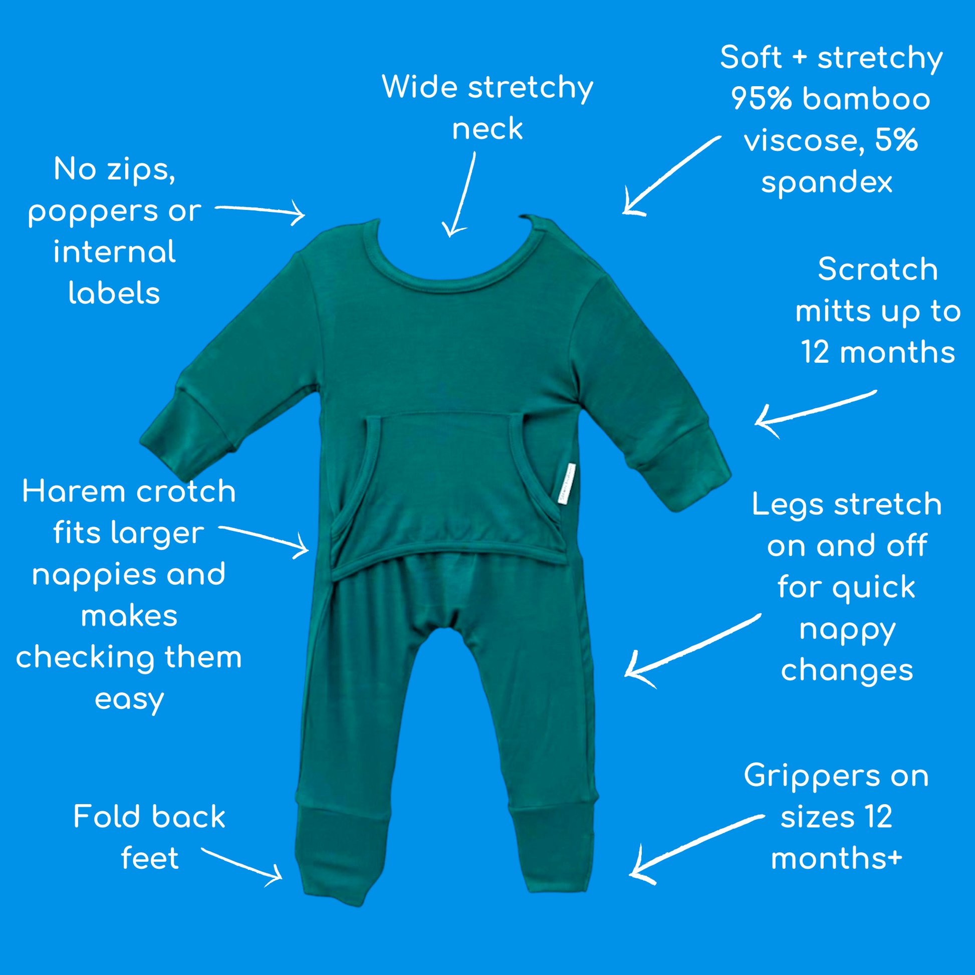 Stretchaboo Baize Green Bamboo Baby Grow - Stretchaboo