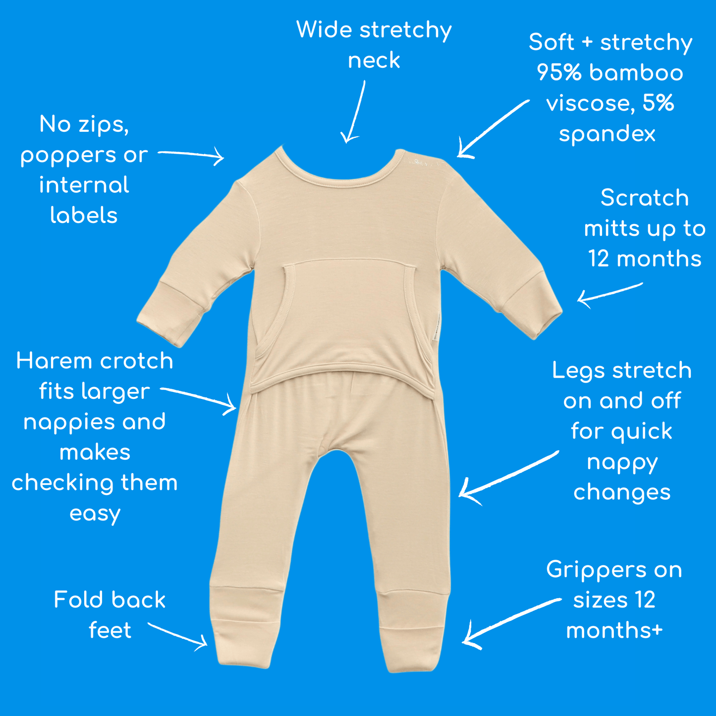 Stretchaboo Brilliant Beige Bamboo Baby Grow - Stretchaboo