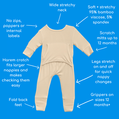 Stretchaboo Brilliant Beige Bamboo Baby Grow - Stretchaboo