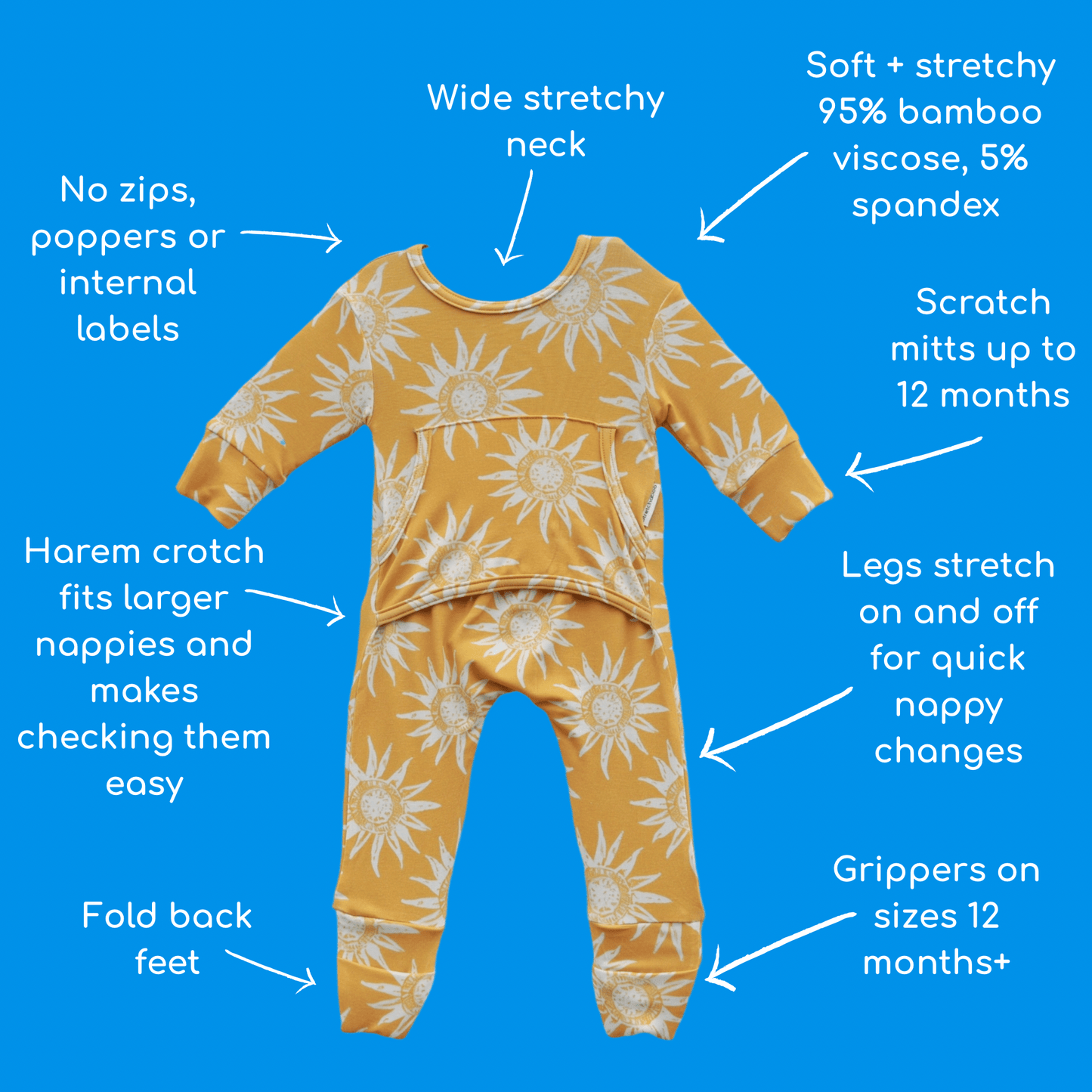 Stretchaboo Here Come the Suns Bamboo Baby Grow - Stretchaboo