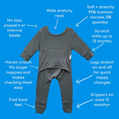 Stretchaboo Slate Grey Bamboo Baby Grow - Stretchaboo
