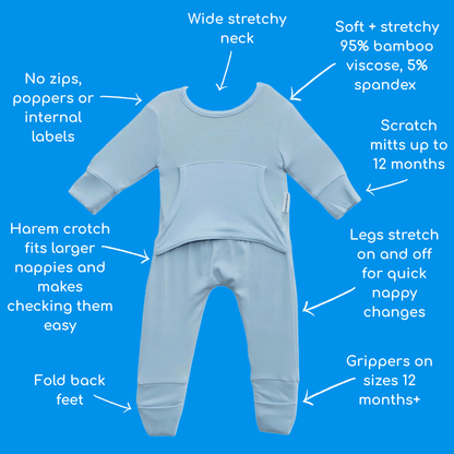 Stretchaboo Volare Light Blue Bamboo Baby Grow - Stretchaboo