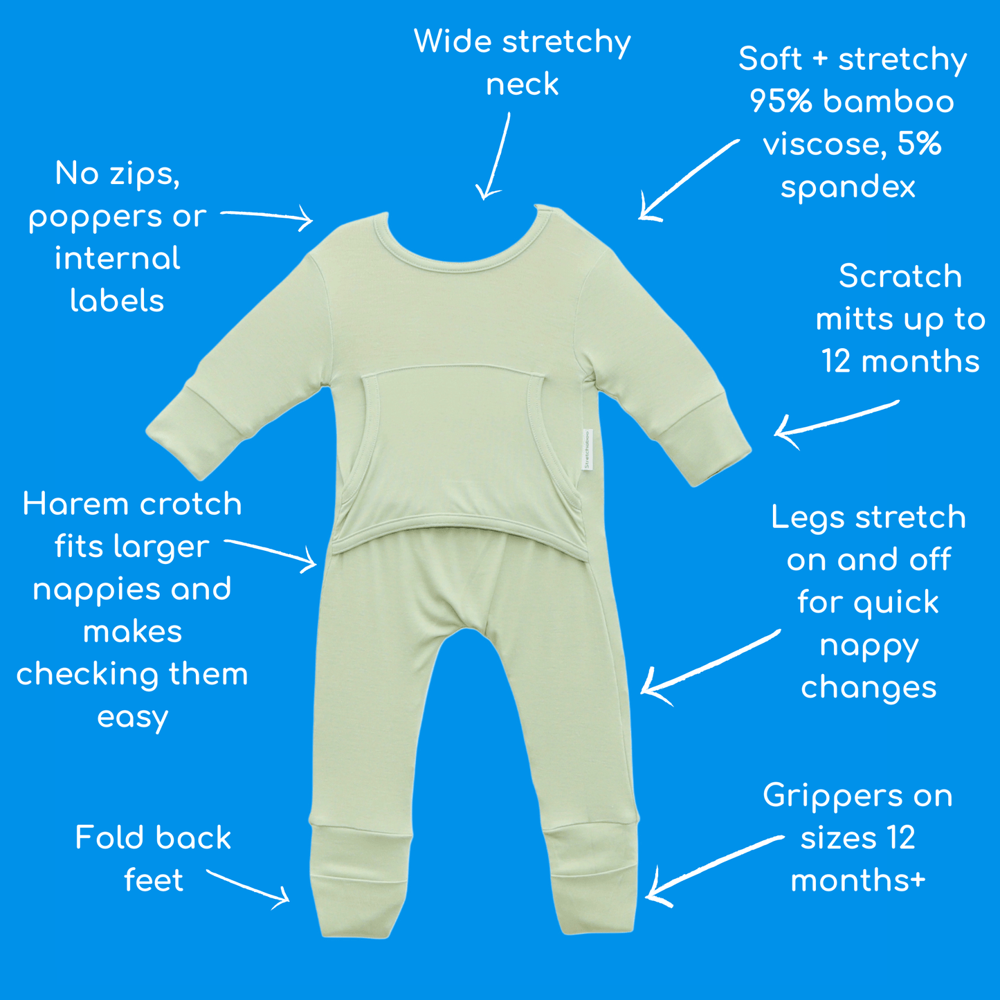 Stretchaboo Wise Old Green Bamboo Baby Grow - Stretchaboo