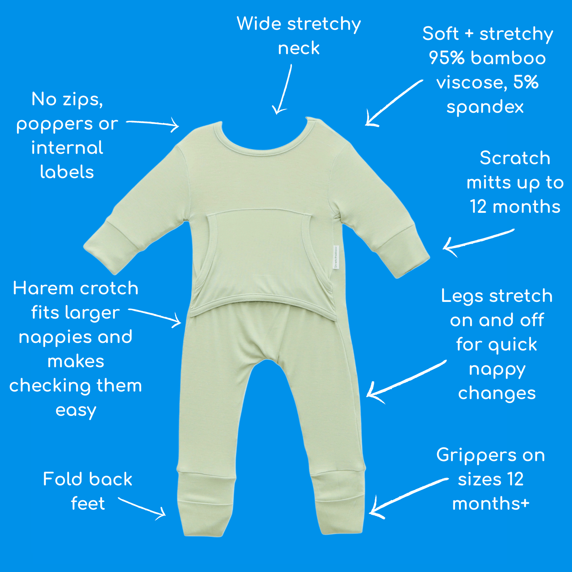 Stretchaboo Wise Old Green Bamboo Baby Grow - Stretchaboo
