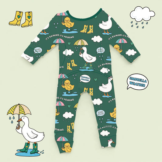 Stretchaboo x Sam Jayne Rainy Day for Ducks Bamboo Baby Grow - Stretchaboo